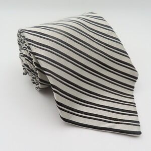 Roundtree & Yorke Tie Silk Black Silver Striped 3.75" Wide 58" Long
